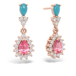 Turquoise Halo Pear Dangle 14K Rose Gold earrings E1882