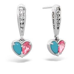 Turquoise Filligree Heart 14K White Gold earrings E5070