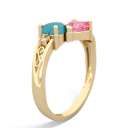 Turquoise Snuggling Hearts 14K Yellow Gold ring R2178