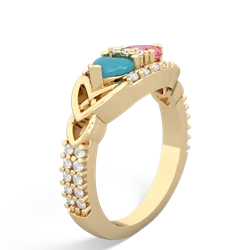 Turquoise Sparkling Celtic Knot 14K Yellow Gold ring R2645