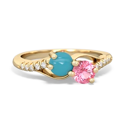 Turquoise Infinity Pave Two Stone 14K Yellow Gold ring R5285