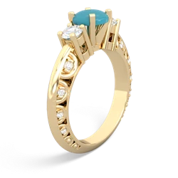 Turquoise Art Deco Diamond 6Mm Round Engagment 14K Yellow Gold ring R2003