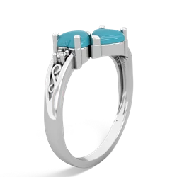 Turquoise Snuggling Hearts 14K White Gold ring R2178