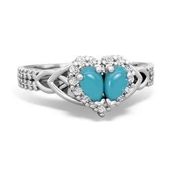 Turquoise Celtic Knot Two Hearts As One 14K White Gold ring R2644HRT