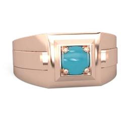 Turquoise Men's Squared Circle 14K Rose Gold ring R0480