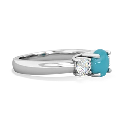 Turquoise Diamond Three Stone Round Trellis 14K White Gold ring R4018