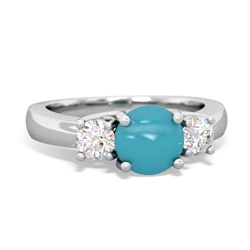 Turquoise Diamond Three Stone Round Trellis 14K White Gold ring R4018