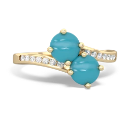 Turquoise Channel Set Two Stone 14K Yellow Gold ring R5303