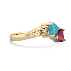 Turquoise Snuggling Hearts 14K Yellow Gold ring R2178