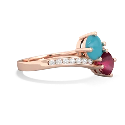 Turquoise Channel Set Two Stone 14K Rose Gold ring R5303