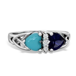 Turquoise Celtic Knot Double Heart 14K White Gold ring R5040