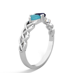 Turquoise Heart To Heart Braid 14K White Gold ring R5870