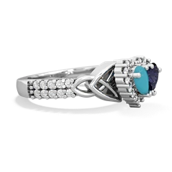 Turquoise Celtic Knot Two Hearts As One 14K White Gold ring R2644HRT