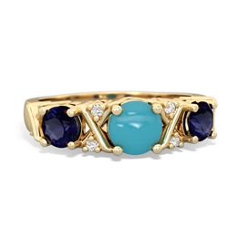 Turquoise Hugs And Kisses 14K Yellow Gold ring R5016