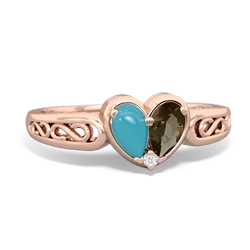 Turquoise Filligree 'One Heart' 14K Rose Gold ring R5070