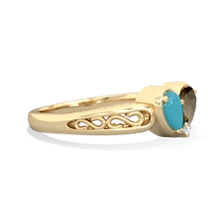 Turquoise Filligree 'One Heart' 14K Yellow Gold ring R5070