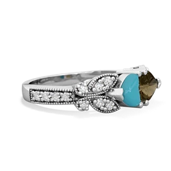 Turquoise Diamond Butterflies 14K White Gold ring R5601