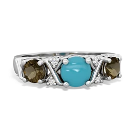 Turquoise Hugs And Kisses 14K White Gold ring R5016