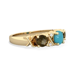 Turquoise Hugs And Kisses 14K Yellow Gold ring R5016