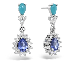 Turquoise Halo Pear Dangle 14K White Gold earrings E1882