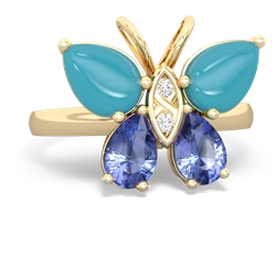 Turquoise Butterfly 14K Yellow Gold ring R2215