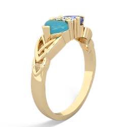 Turquoise Celtic Knot Double Heart 14K Yellow Gold ring R5040