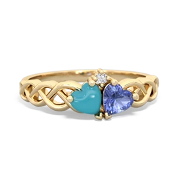 Turquoise Heart To Heart Braid 14K Yellow Gold ring R5870