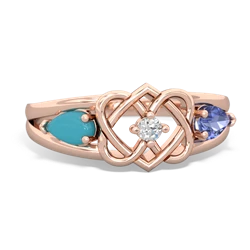 Turquoise Hearts Intertwined 14K Rose Gold ring R5880