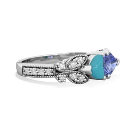 Turquoise Diamond Butterflies 14K White Gold ring R5601