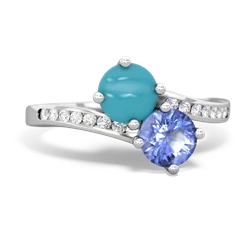 Turquoise Channel Set Two Stone 14K White Gold ring R5303