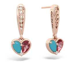 Turquoise Filligree Heart 14K Rose Gold earrings E5070