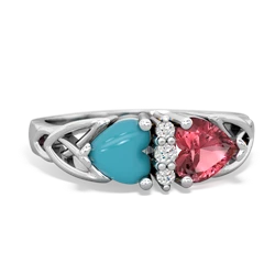 Turquoise Celtic Knot Double Heart 14K White Gold ring R5040