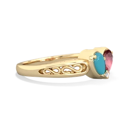 Turquoise Filligree 'One Heart' 14K Yellow Gold ring R5070