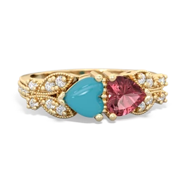 Turquoise Diamond Butterflies 14K Yellow Gold ring R5601