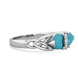 Turquoise Celtic Knot Double Heart 14K White Gold ring R5040