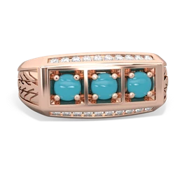 Blue Topaz Three Stone Tire Tread Men's 14K Rose Gold ring R0520