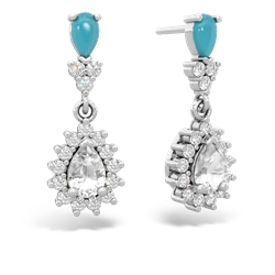 Turquoise Halo Pear Dangle 14K White Gold earrings E1882