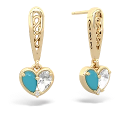 Turquoise Filligree Heart 14K Yellow Gold earrings E5070