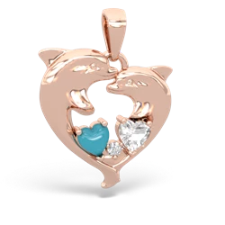 Turquoise Dolphin Heart 14K Rose Gold pendant P5820