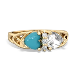 Turquoise Celtic Knot Double Heart 14K Yellow Gold ring R5040