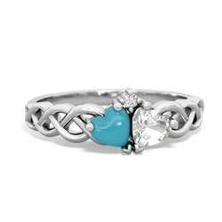 Turquoise Heart To Heart Braid 14K White Gold ring R5870