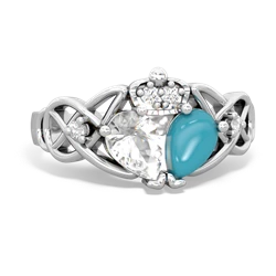 Turquoise 'One Heart' Celtic Knot Claddagh 14K White Gold ring R5322