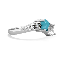 Turquoise Snuggling Hearts 14K White Gold ring R2178