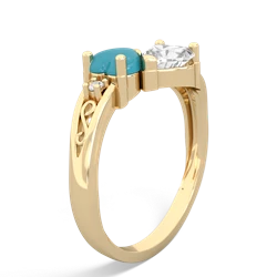 Turquoise Snuggling Hearts 14K Yellow Gold ring R2178