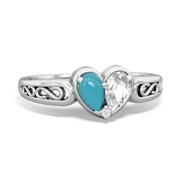 Turquoise Filligree 'One Heart' 14K White Gold ring R5070