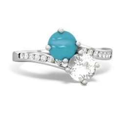 Turquoise Channel Set Two Stone 14K White Gold ring R5303