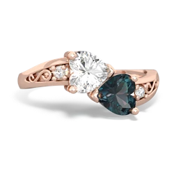 White Topaz Snuggling Hearts 14K Rose Gold ring R2178