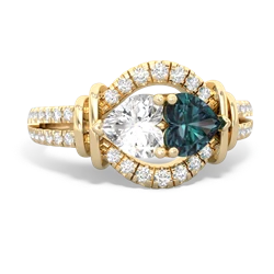 White Topaz Art-Deco Keepsake 14K Yellow Gold ring R5630