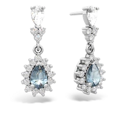 White Topaz Halo Pear Dangle 14K White Gold earrings E1882