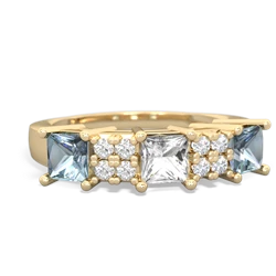 White Topaz Three Stone Diamond Cluster 14K Yellow Gold ring R2592